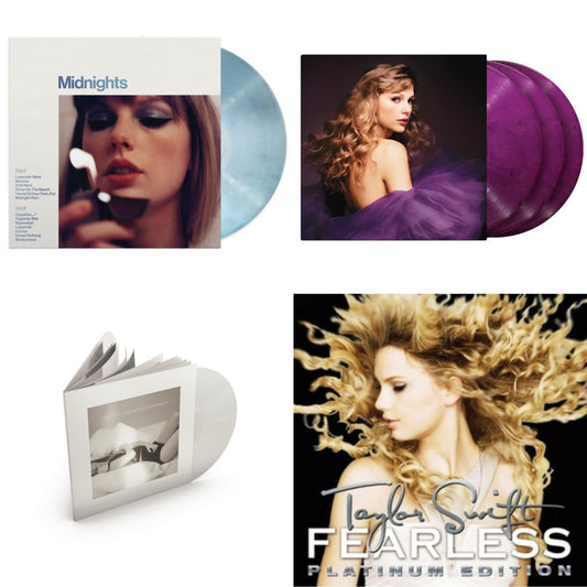 Midnights (X) (Moonstone Blue LP Vinyl) & Speak Now (Taylor's Version) (Orchid Marbled Vinyl/3LP) & Tortured Poets Department (X) (Ghosted White Vinyl/2LP/Manuscript- Bonus Track) & Fearless Platinum Edition