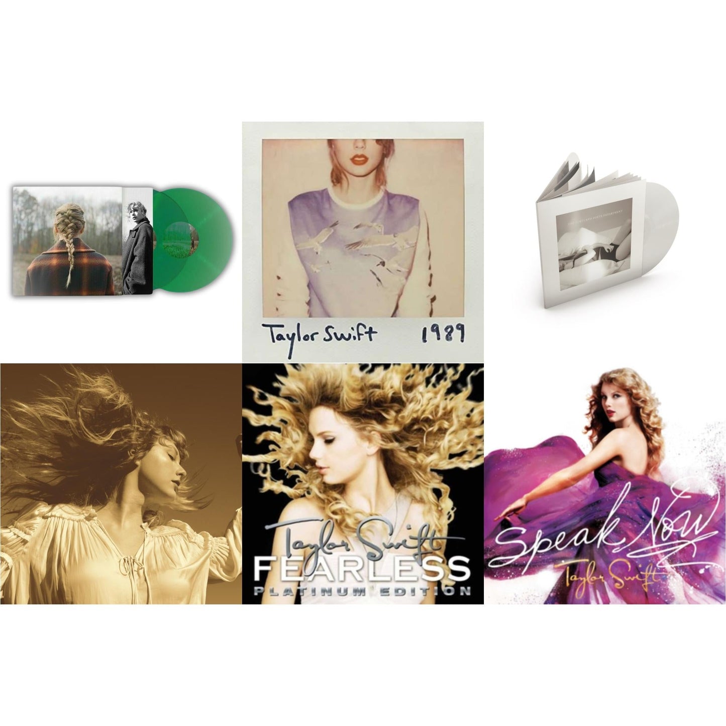 This is a 6 LP Vinyl SKU bundle.
1.This LP Vinyl is brand new.Format: LP VinylMusic Style: Alternative RockThis item's title is: Evermore (Green Vinyl/2LP)Artist: Taylor SwiftLabel: Republic RecordsBarcode: 602435651279Release Date: 5/28/2021
2.This LP Vinyl is brand new.