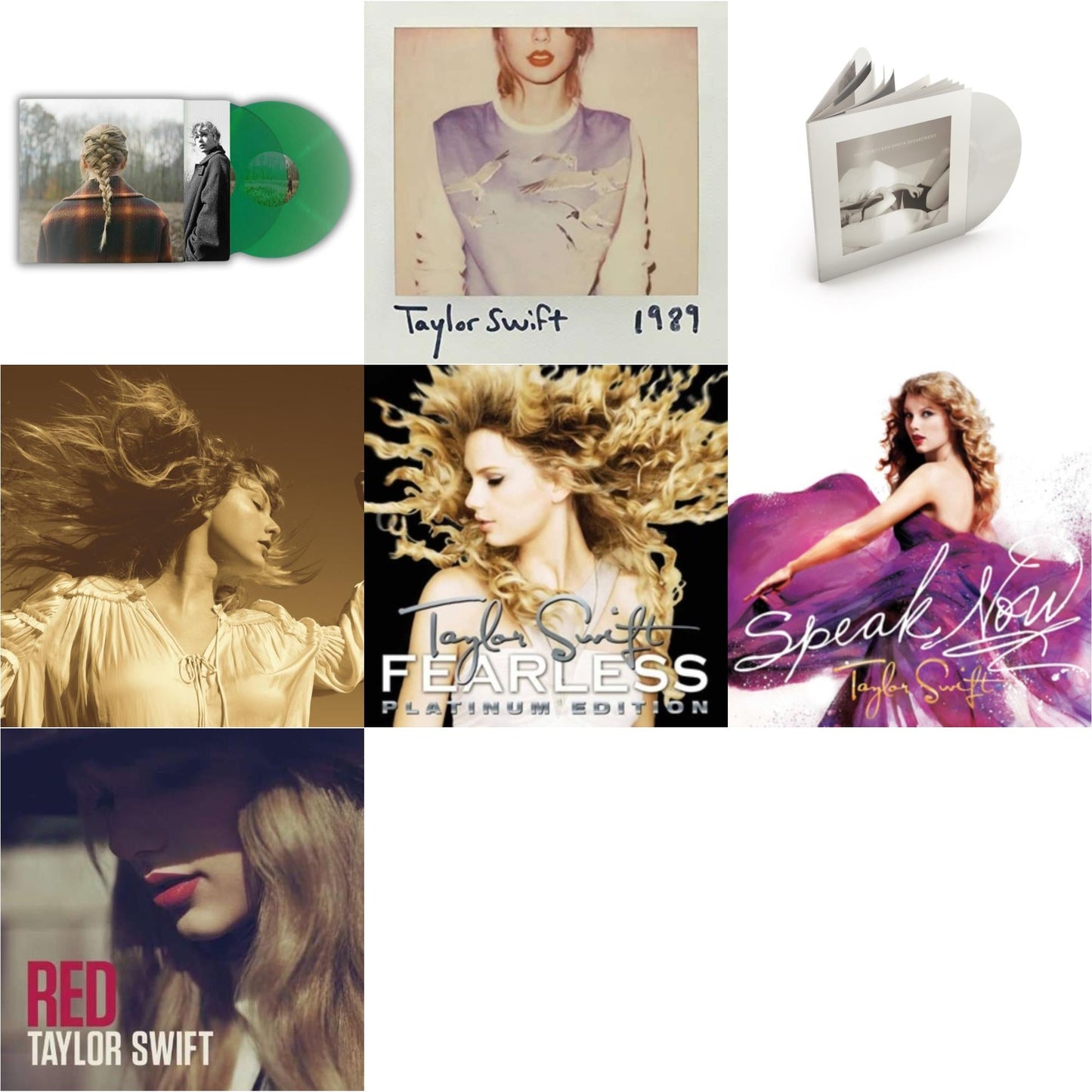 This is a 7 LP Vinyl SKU bundle.
1.This LP Vinyl is brand new.Format: LP VinylMusic Style: Alternative RockThis item's title is: Evermore (Green Vinyl/2LP)Artist: Taylor SwiftLabel: Republic RecordsBarcode: 602435651279Release Date: 5/28/2021
2.This LP Vinyl is brand new.