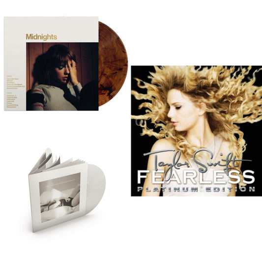 Midnights (X) (Mahogany Color LP Vinyl) & Tortured Poets Department (X) (Ghosted White Vinyl/2LP/Manuscript- Bonus Track) & Fearless Platinum Edition