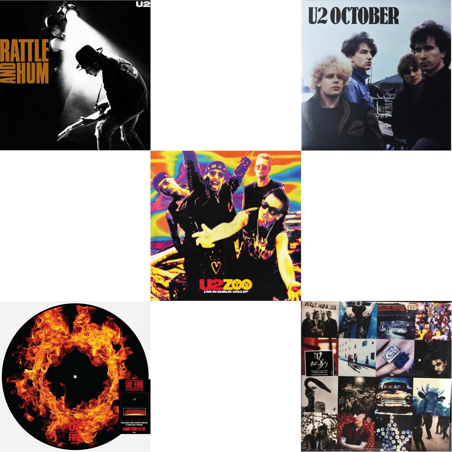 Rattle & Hum & Fire (40Th Anniversary Edition/Picture Disc) & Zoo Tv: Live In Dublin 1993 (Ep) & October & Achtung Baby (180G/2 LP)