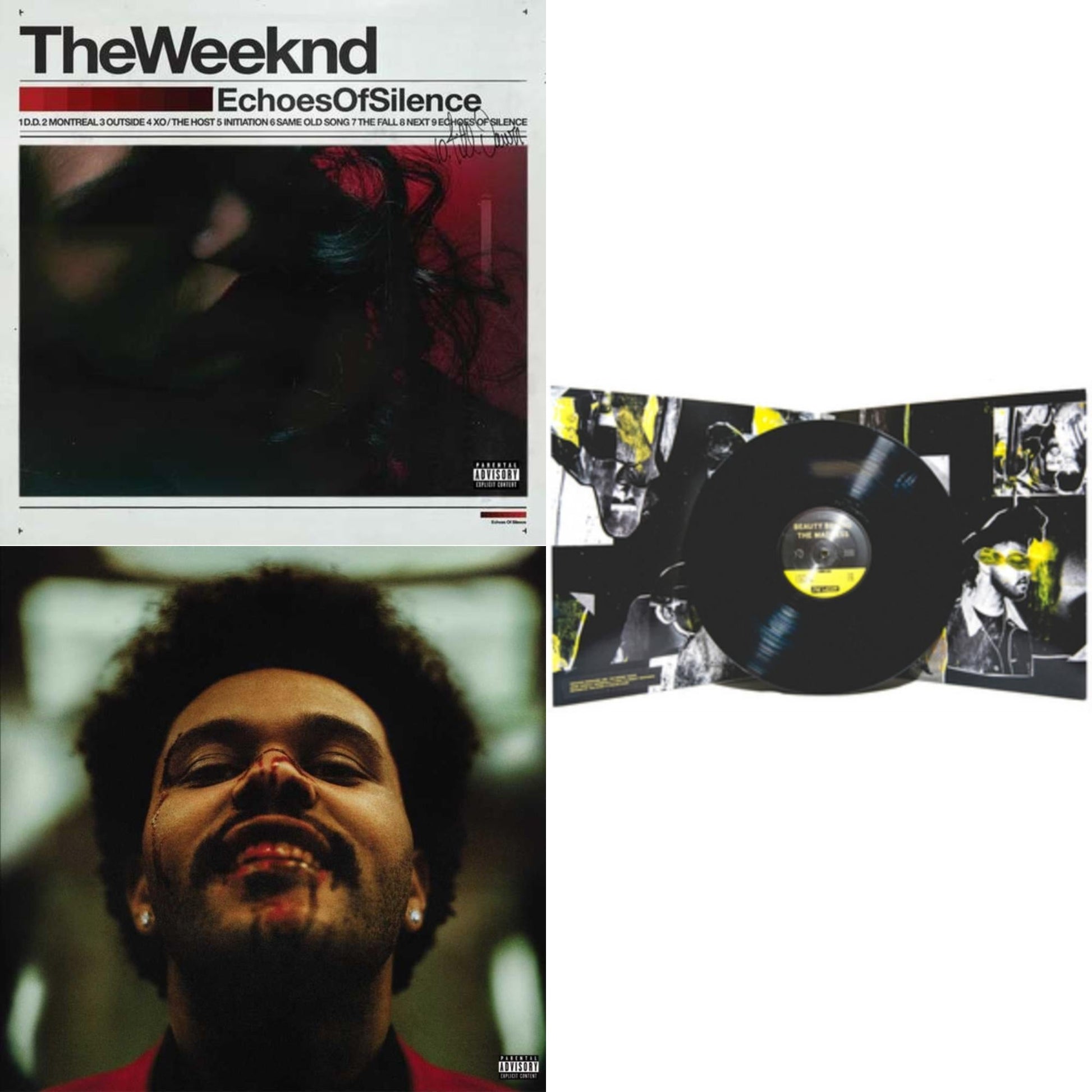 This is a 3 LP Vinyl SKU bundle.
1.This LP Vinyl is brand new.Format: LP VinylMusic Style: Contemporary R&BThis item's title is: Echoes Of SilenceArtist: WeekndLabel: REPUBLICBarcode: 602547261472Release Date: 8/28/2015
2.This LP Vinyl is brand new.
