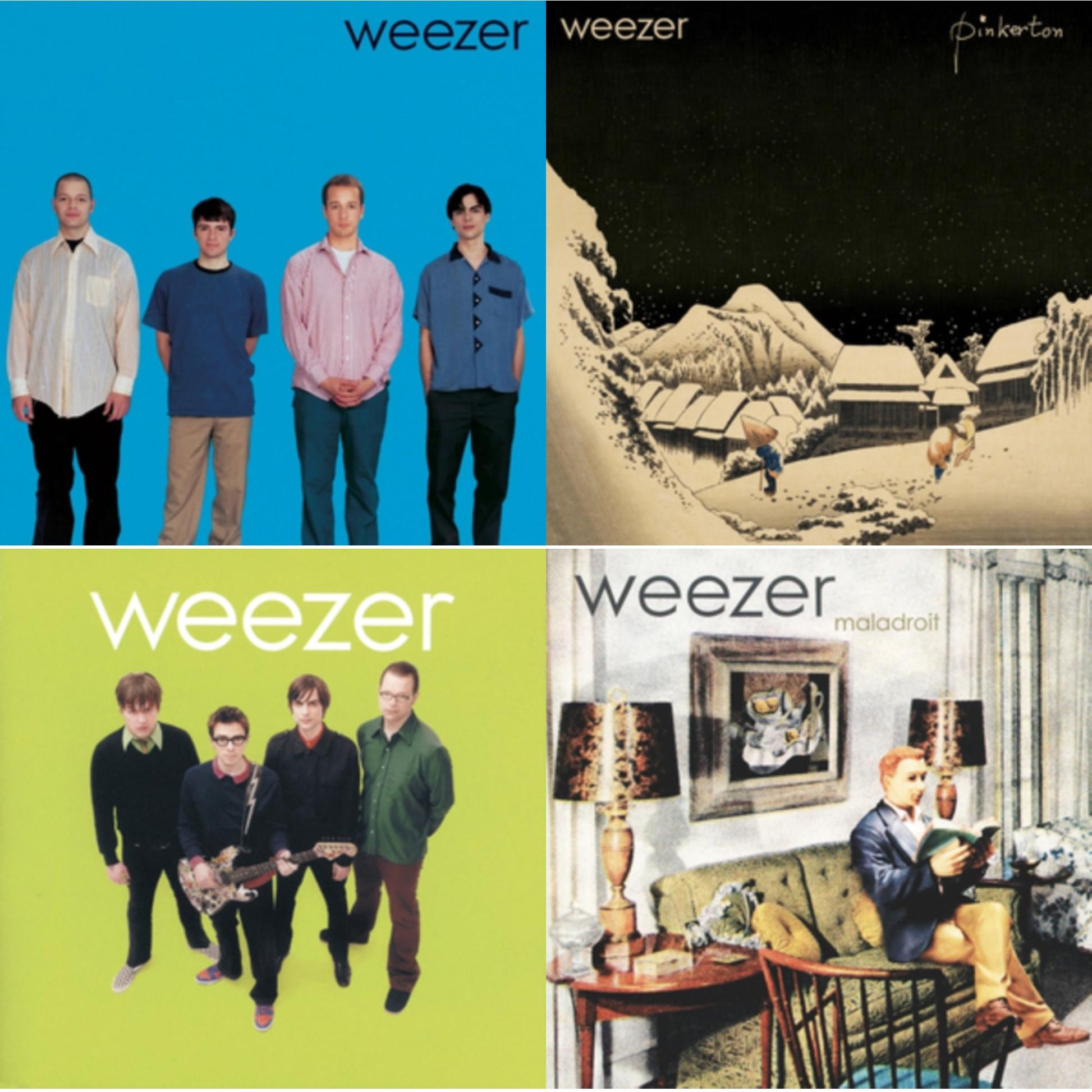 This is a 4 LP Vinyl SKU bundle.
1.This LP Vinyl is brand new.Format: LP VinylMusic Style: Power PopThis item's title is: Weezer (Blue Album)Artist: WeezerLabel: GEFFENBarcode: 602547945396Release Date: 10/28/2016
2.This LP Vinyl is brand new.