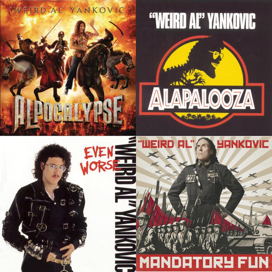 This is a 4 CD SKU bundle.
1.This CD is brand new.Format: CDMusic Style: ParodyThis item's title is: AlpocalypseArtist: Weird Al YankovicLabel: LEGACYBarcode: 886978932624Release Date: 6/21/2011
2.This CD is brand new.