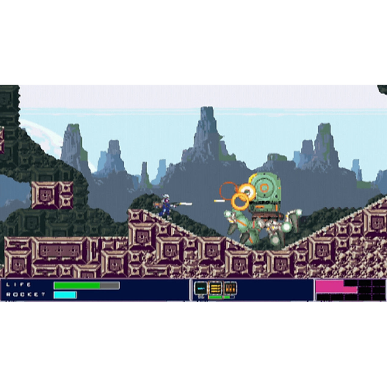 This is brand new.Fly through the sky! Rain down fire on the enemy forces from above!
Use your rocket musket and 8 different types of weapons to boost through the sky, charge enemies, and leap over pit falls as you investigate a new mysterious enemy.