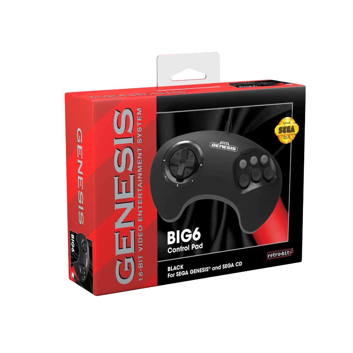 SEGA Genesis Wired BIG6 Control Pad - Original Port: Black - Retro-Bit