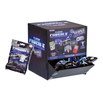 This is brand new.Celebrate gaming history with the Classic Console Backpack Buddies! Each blind bag includes one of eight retro-style mini keychains featuring legendary handhelds and controllers from the golden age of gaming.