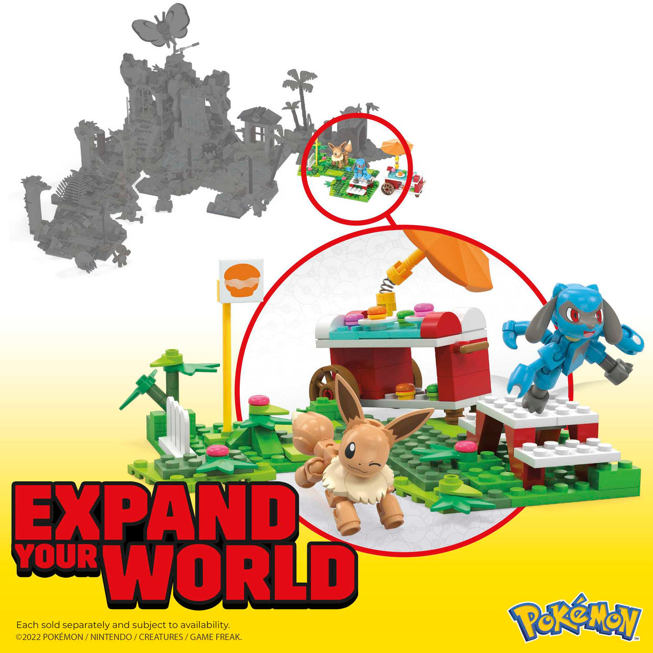This is brand new.Build a food stand for Eevee and Lucario figures to interact with. The set combines with other Adventure Builder sets to create an expanded Pokémon world full of authentically designed details. Check out Pikachu’s Beach Splash, Bulbasaur’s Forest Trek or other larger sets, each sold separately.